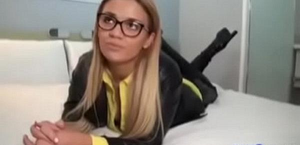  Blonde with disgusting big nose fucks with 2 black dicks